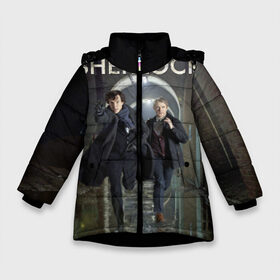 Зимняя куртка для девочек 3D с принтом Sherlock в Санкт-Петербурге, ткань верха — 100% полиэстер; подклад — 100% полиэстер, утеплитель — 100% полиэстер. | длина ниже бедра, удлиненная спинка, воротник стойка и отстегивающийся капюшон. Есть боковые карманы с листочкой на кнопках, утяжки по низу изделия и внутренний карман на молнии. 

Предусмотрены светоотражающий принт на спинке, радужный светоотражающий элемент на пуллере молнии и на резинке для утяжки. | Тематика изображения на принте: benedict | cumberbatch | freeman | holmes | martin | sherlock | бенедикт | ватсон | доктор | камбербэтч | мартин | фриман | холмс | шерлок