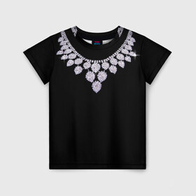Детская футболка 3D с принтом Бриллиантовое ожерелье в Санкт-Петербурге, 100% гипоаллергенный полиэфир | прямой крой, круглый вырез горловины, длина до линии бедер, чуть спущенное плечо, ткань немного тянется | бриллианты | драгоценность | золотое ожерелье | камни | лепестки | цепь