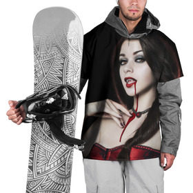 Накидка на куртку 3D с принтом Девушка вампир в Санкт-Петербурге, 100% полиэстер |  | кровь