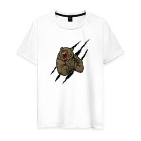 Мужская футболка хлопок с принтом Свирепый медведь в Санкт-Петербурге, 100% хлопок | прямой крой, круглый вырез горловины, длина до линии бедер, слегка спущенное плечо. | медведь | раны | свирепость | свирепый медведькогти