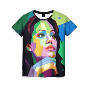 Женская футболка 3D с принтом Анджелина Джоли в Санкт-Петербурге, 100% полиэфир ( синтетическое хлопкоподобное полотно) | прямой крой, круглый вырез горловины, длина до линии бедер | angelina jolie | актриса | анджелина джоли | звезда | знаменитость | кино | поп арт | символ
