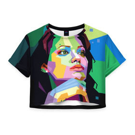 Женская футболка 3D укороченная с принтом Анджелина Джоли в Санкт-Петербурге, 100% полиэстер | круглая горловина, длина футболки до линии талии, рукава с отворотами | angelina jolie | актриса | анджелина джоли | звезда | знаменитость | кино | поп арт | символ