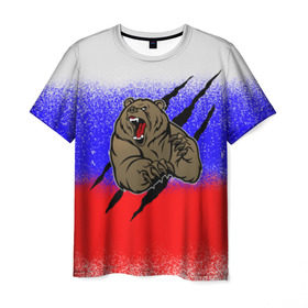 Мужская футболка 3D с принтом Свирепый медведь в Санкт-Петербурге, 100% полиэфир | прямой крой, круглый вырез горловины, длина до линии бедер | русь