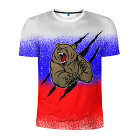 Мужская футболка 3D спортивная с принтом Свирепый медведь в Санкт-Петербурге, 100% полиэстер с улучшенными характеристиками | приталенный силуэт, круглая горловина, широкие плечи, сужается к линии бедра | русь