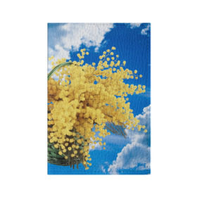 Обложка для паспорта матовая кожа с принтом Мимозы в Санкт-Петербурге, натуральная матовая кожа | размер 19,3 х 13,7 см; прозрачные пластиковые крепления | 8 марта | весна | мимозы | небо | облака | цветы