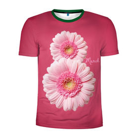 Мужская футболка 3D спортивная с принтом Гарберы в Санкт-Петербурге, 100% полиэстер с улучшенными характеристиками | приталенный силуэт, круглая горловина, широкие плечи, сужается к линии бедра | 8 марта | гарберы | день | женский | международный | праздник | розовые | цветы