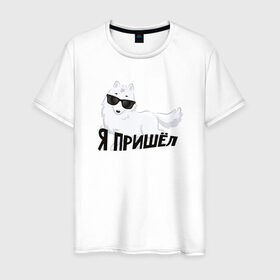 Мужская футболка хлопок с принтом Песец в Санкт-Петербурге, 100% хлопок | прямой крой, круглый вырез горловины, длина до линии бедер, слегка спущенное плечо. | интернет прикол | песец | пришел | юмор