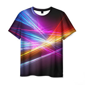 Мужская футболка 3D с принтом Лучи в Санкт-Петербурге, 100% полиэфир | прямой крой, круглый вырез горловины, длина до линии бедер | кислотный | лучи | обстракция | радуга | свет | спектр | цвет | цвета | яркие