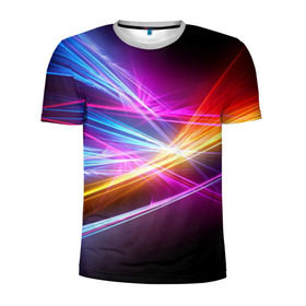 Мужская футболка 3D спортивная с принтом Лучи в Санкт-Петербурге, 100% полиэстер с улучшенными характеристиками | приталенный силуэт, круглая горловина, широкие плечи, сужается к линии бедра | кислотный | лучи | обстракция | радуга | свет | спектр | цвет | цвета | яркие