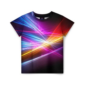Детская футболка 3D с принтом Лучи в Санкт-Петербурге, 100% гипоаллергенный полиэфир | прямой крой, круглый вырез горловины, длина до линии бедер, чуть спущенное плечо, ткань немного тянется | кислотный | лучи | обстракция | радуга | свет | спектр | цвет | цвета | яркие