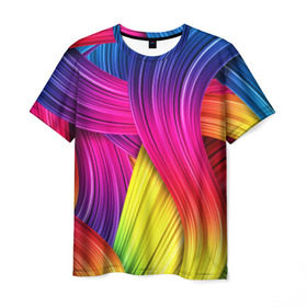 Мужская футболка 3D с принтом Абстракция в Санкт-Петербурге, 100% полиэфир | прямой крой, круглый вырез горловины, длина до линии бедер | кислотный | обстракция | радуга | свет | спектр | цвет | цвета | яркие