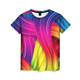 Женская футболка 3D с принтом Абстракция в Санкт-Петербурге, 100% полиэфир ( синтетическое хлопкоподобное полотно) | прямой крой, круглый вырез горловины, длина до линии бедер | кислотный | обстракция | радуга | свет | спектр | цвет | цвета | яркие