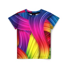 Детская футболка 3D с принтом Абстракция в Санкт-Петербурге, 100% гипоаллергенный полиэфир | прямой крой, круглый вырез горловины, длина до линии бедер, чуть спущенное плечо, ткань немного тянется | кислотный | обстракция | радуга | свет | спектр | цвет | цвета | яркие