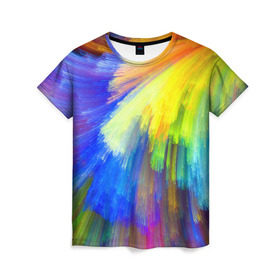 Женская футболка 3D с принтом Абстракция в Санкт-Петербурге, 100% полиэфир ( синтетическое хлопкоподобное полотно) | прямой крой, круглый вырез горловины, длина до линии бедер | кислотный | обстракция | радуга | свет | спектр | цвет | цвета | яркие