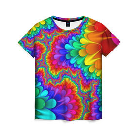 Женская футболка 3D с принтом Узор в Санкт-Петербурге, 100% полиэфир ( синтетическое хлопкоподобное полотно) | прямой крой, круглый вырез горловины, длина до линии бедер | кислотный | обстракция | радуга | свет | спектр | узор | цвет | цвета | яркие