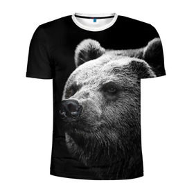 Мужская футболка 3D спортивная с принтом Медведь в Санкт-Петербурге, 100% полиэстер с улучшенными характеристиками | приталенный силуэт, круглая горловина, широкие плечи, сужается к линии бедра | бурый | дикий | животное | медведь | россия | символ | тайги | фото | хищник | хозяин | черно белое