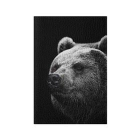 Обложка для паспорта матовая кожа с принтом Медведь в Санкт-Петербурге, натуральная матовая кожа | размер 19,3 х 13,7 см; прозрачные пластиковые крепления | Тематика изображения на принте: бурый | дикий | животное | медведь | россия | символ | тайги | фото | хищник | хозяин | черно белое