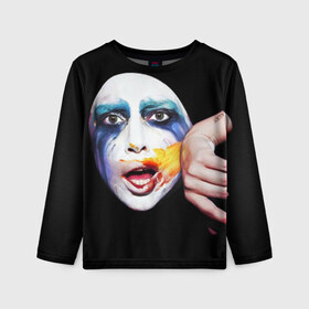 Детский лонгслив 3D с принтом Lady Gaga в Санкт-Петербурге, 100% полиэстер | длинные рукава, круглый вырез горловины, полуприлегающий силуэт
 | Тематика изображения на принте: lady gaga | взгляд | звезда | знаменитость | леди гаага | певица | поп | портрет | эпатаж | эпатажная