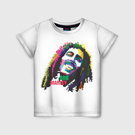 Детская футболка 3D с принтом Bob Marley в Санкт-Петербурге, 100% гипоаллергенный полиэфир | прямой крой, круглый вырез горловины, длина до линии бедер, чуть спущенное плечо, ткань немного тянется | 2016 | арт | дизайн | зд | объем | поп | портреты