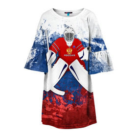 Детское платье 3D с принтом Хоккей 1 в Санкт-Петербурге, 100% полиэстер | прямой силуэт, чуть расширенный к низу. Круглая горловина, на рукавах — воланы | Тематика изображения на принте: nhl | нхл | хоккеист | хоккей