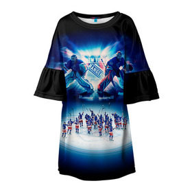 Детское платье 3D с принтом Нью-Йорк Рейнджерс в Санкт-Петербурге, 100% полиэстер | прямой силуэт, чуть расширенный к низу. Круглая горловина, на рукавах — воланы | Тематика изображения на принте: nhl | нхл | нью йорк рейнджерс | хоккеист | хоккей