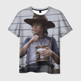 Мужская футболка 3D с принтом Карл Граймс в Санкт-Петербурге, 100% полиэфир | прямой крой, круглый вырез горловины, длина до линии бедер | зомби