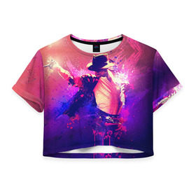 Женская футболка 3D укороченная с принтом Michael Jackson в Санкт-Петербурге, 100% полиэстер | круглая горловина, длина футболки до линии талии, рукава с отворотами | джексон | майкл