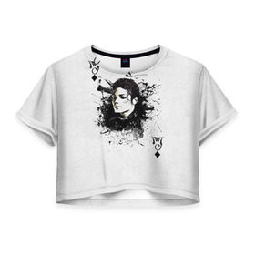 Женская футболка 3D укороченная с принтом Michael Jackson в Санкт-Петербурге, 100% полиэстер | круглая горловина, длина футболки до линии талии, рукава с отворотами | майкл джексон