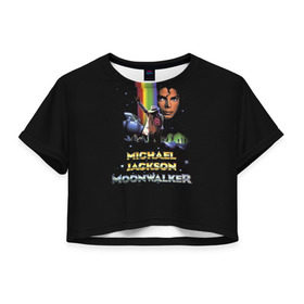 Женская футболка 3D укороченная с принтом Michael Jackson в Санкт-Петербурге, 100% полиэстер | круглая горловина, длина футболки до линии талии, рукава с отворотами | майкл джексон