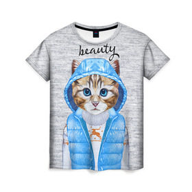Женская футболка 3D с принтом Модная киска в Санкт-Петербурге, 100% полиэфир ( синтетическое хлопкоподобное полотно) | прямой крой, круглый вырез горловины, длина до линии бедер | baby | beauty | cat | ketty | sweet | девушке | киска | кошка | мода | модная | сладкая | чика