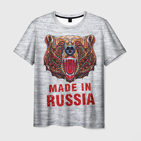 Мужская футболка 3D с принтом made in Russia в Санкт-Петербурге, 100% полиэфир | прямой крой, круглый вырез горловины, длина до линии бедер | Тематика изображения на принте: bear | made | made in russia | russia | злой | медведь | пасть | русский | я | я русский