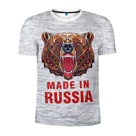 Мужская футболка 3D спортивная с принтом made in Russia в Санкт-Петербурге, 100% полиэстер с улучшенными характеристиками | приталенный силуэт, круглая горловина, широкие плечи, сужается к линии бедра | Тематика изображения на принте: bear | made | made in russia | russia | злой | медведь | пасть | русский | я | я русский
