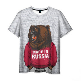 Мужская футболка 3D с принтом made in Russia в Санкт-Петербурге, 100% полиэфир | прямой крой, круглый вырез горловины, длина до линии бедер | bear | made | made in russia | russia | злой | медведь | пасть | русский | я | я русский