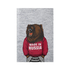 Обложка для паспорта матовая кожа с принтом made in Russia в Санкт-Петербурге, натуральная матовая кожа | размер 19,3 х 13,7 см; прозрачные пластиковые крепления | bear | made | made in russia | russia | злой | медведь | пасть | русский | я | я русский