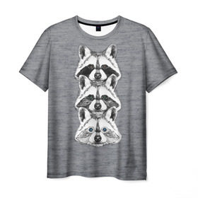 Мужская футболка 3D с принтом Еноты в Санкт-Петербурге, 100% полиэфир | прямой крой, круглый вырез горловины, длина до линии бедер | Тематика изображения на принте: енот