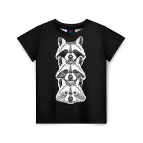 Детская футболка 3D с принтом Еноты в Санкт-Петербурге, 100% гипоаллергенный полиэфир | прямой крой, круглый вырез горловины, длина до линии бедер, чуть спущенное плечо, ткань немного тянется | Тематика изображения на принте: енот