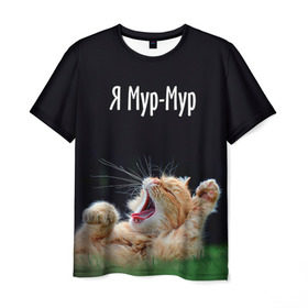 Мужская футболка 3D с принтом Мур мур в Санкт-Петербурге, 100% полиэфир | прямой крой, круглый вырез горловины, длина до линии бедер | Тематика изображения на принте: киса | кот | котики | кошка | мур | мурмур | прикольные | смешной котик | ямурмур