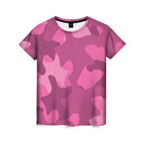 Женская футболка 3D с принтом Розовый камуфляж в Санкт-Петербурге, 100% полиэфир ( синтетическое хлопкоподобное полотно) | прямой крой, круглый вырез горловины, длина до линии бедер | army | military | армия