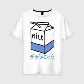 Женская футболка хлопок Oversize с принтом milk в Санкт-Петербурге, 100% хлопок | свободный крой, круглый ворот, спущенный рукав, длина до линии бедер
 | milk | milkman | moloko | коробка | молоко | напиток | тетрапак