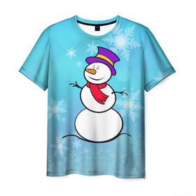 Мужская футболка 3D с принтом Снеговик в Санкт-Петербурге, 100% полиэфир | прямой крой, круглый вырез горловины, длина до линии бедер | новый год | снеговик