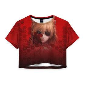 Женская футболка 3D укороченная с принтом Evangelion в Санкт-Петербурге, 100% полиэстер | круглая горловина, длина футболки до линии талии, рукава с отворотами | 