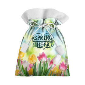 Подарочный 3D мешок с принтом Весна в моем сердце в Санкт-Петербурге, 100% полиэстер | Размер: 29*39 см | Тематика изображения на принте: heart | весенний макет с тюльпанами поднимет настроение вам и окружающимspring | весна | сердце | тюльпан | цветы