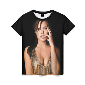 Женская футболка 3D с принтом Анжелина Джоли в Санкт-Петербурге, 100% полиэфир ( синтетическое хлопкоподобное полотно) | прямой крой, круглый вырез горловины, длина до линии бедер | angelina jolie | американская актриса | анжелина джоли | режиссёр | фотомодель | ценарист