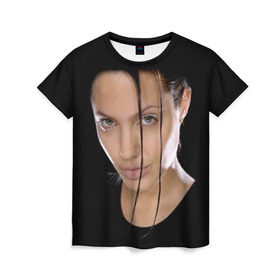 Женская футболка 3D с принтом Анжелина Джоли в Санкт-Петербурге, 100% полиэфир ( синтетическое хлопкоподобное полотно) | прямой крой, круглый вырез горловины, длина до линии бедер | angelina jolie | американская актриса | анжелина джоли | режиссёр | фотомодель | ценарист