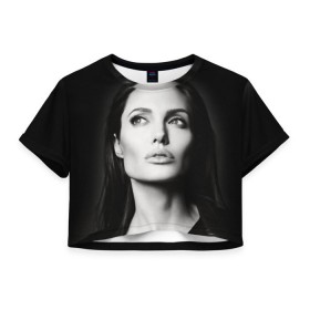 Женская футболка 3D укороченная с принтом Анжелина Джоли в Санкт-Петербурге, 100% полиэстер | круглая горловина, длина футболки до линии талии, рукава с отворотами | angelina jolie | американская актриса | анжелина джоли | режиссёр | фотомодель | ценарист