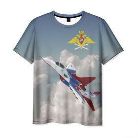 Мужская футболка 3D с принтом Самолёт в Санкт-Петербурге, 100% полиэфир | прямой крой, круглый вырез горловины, длина до линии бедер | Тематика изображения на принте: авиация | ввс | ввс россии | небо | самолёт