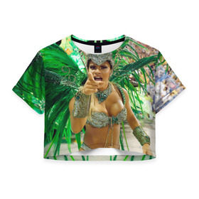 Женская футболка 3D укороченная с принтом Карнавал в Рио в Санкт-Петербурге, 100% полиэстер | круглая горловина, длина футболки до линии талии, рукава с отворотами | 