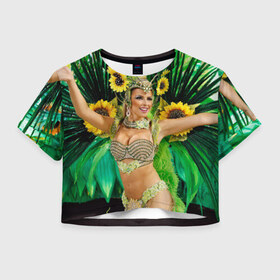 Женская футболка 3D укороченная с принтом Карнавал в Рио в Санкт-Петербурге, 100% полиэстер | круглая горловина, длина футболки до линии талии, рукава с отворотами | бразилия