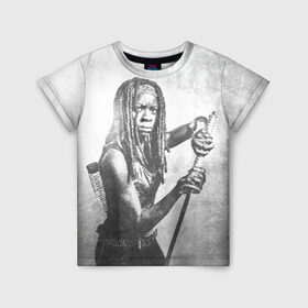 Детская футболка 3D с принтом Мишонн в Санкт-Петербурге, 100% гипоаллергенный полиэфир | прямой крой, круглый вырез горловины, длина до линии бедер, чуть спущенное плечо, ткань немного тянется | the walking dead | кино | мертвецы | ужасы | ходячие