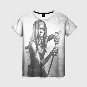 Женская футболка 3D с принтом Мишонн в Санкт-Петербурге, 100% полиэфир ( синтетическое хлопкоподобное полотно) | прямой крой, круглый вырез горловины, длина до линии бедер | the walking dead | кино | мертвецы | ужасы | ходячие